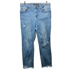 Ci Sono Jeans 15/32 High‎ Rise Distressed Raw Hem Ankle Skinny Medium Wash Denim